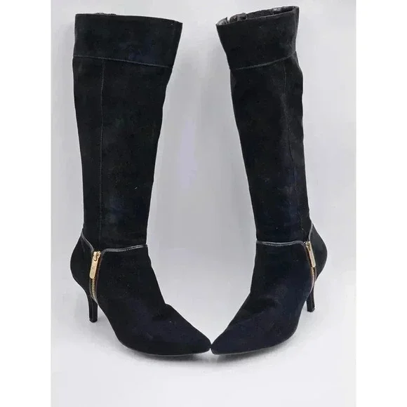 Ellen Tracy Women's Size 9.5 Black Zip Up Suede Heeled Boots - Picture 2 of 12